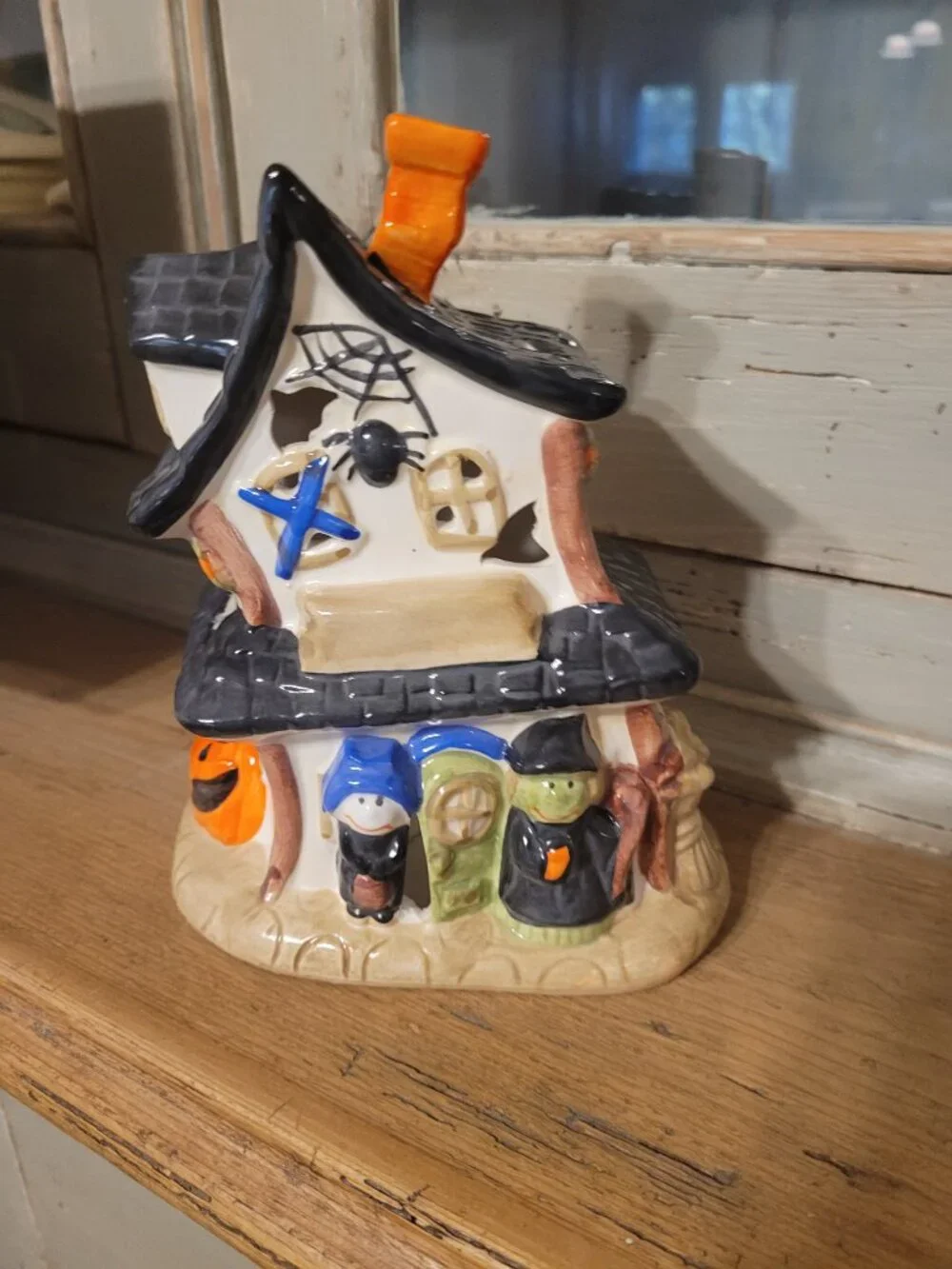 Halloween House Ceramic Candle Holder Witches, Bats Pumpkin
